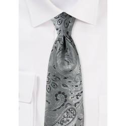 Mercury Silver XL Tie with Paisley Design