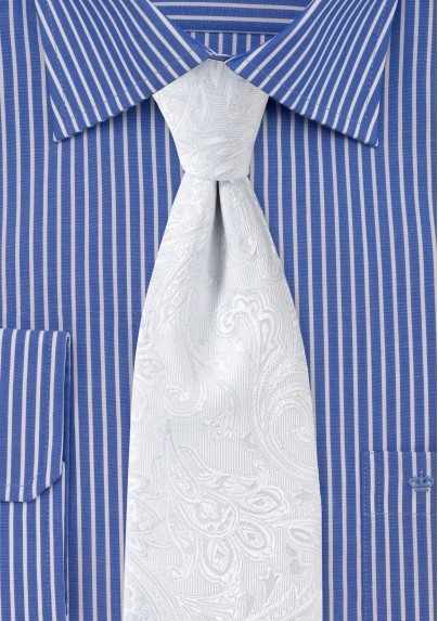 Bright White Paisley Tie for Kids