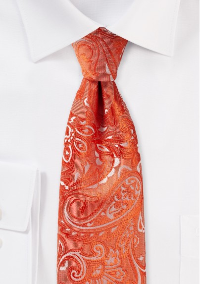Extra Long Paisley Tie in Tiger Lilly