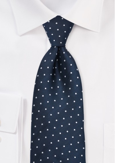 Navy Kids Tie with Silver Polka Dots
