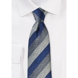 Herringbone Stripe Tie in Navy and Gray