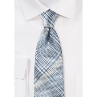 Modern Plaid Tie in Silver, Gray, and Blue