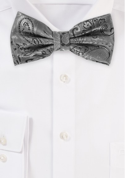 Dressy Paisley Design Bow Tie in Mercury