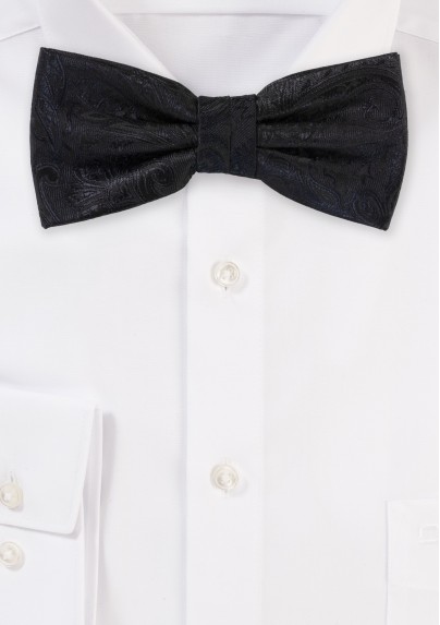 Formal Weave Paisley Bow Tie in Black