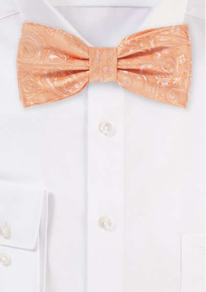 Peach Mens Bow Tie with Paisley Design