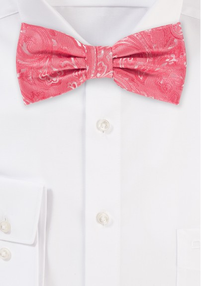 Paisley Mens Bow Tie in Coral