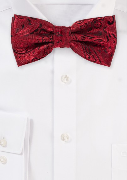 Bow Tie with Paisleys in Ruby Red