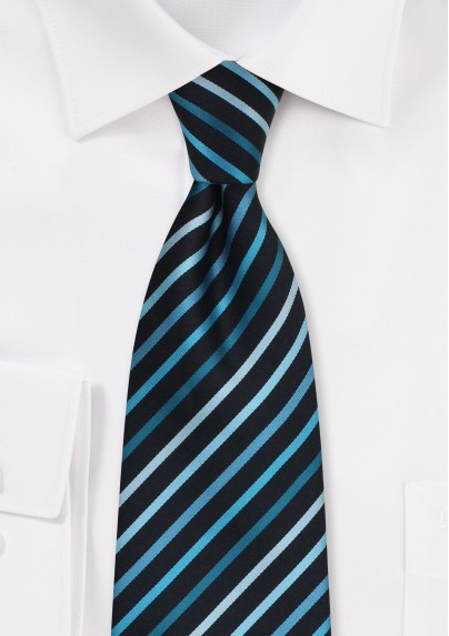 Teal Striped Extra Long Tie