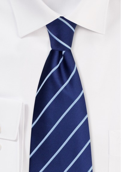 Navy Blue Striped Tie in XL Length