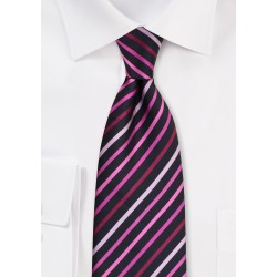 Black Tie With Pink, Fuchsia and Rose Stripes