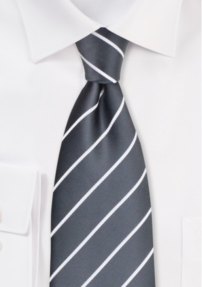 Gray and White Striped Kids Tie