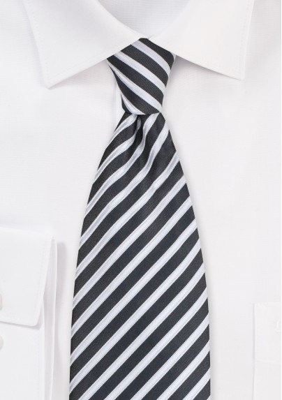 Striped Necktie in Pewter Gray and White