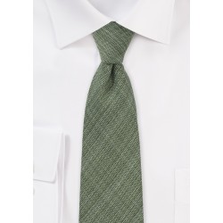 Chambray Skinny Wool Tie in Olive Green