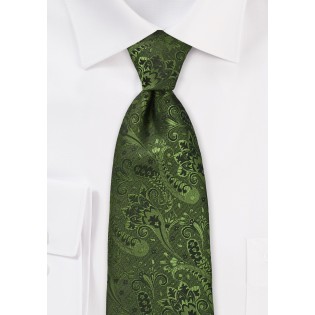Floral Patterned Tie in Olive Green