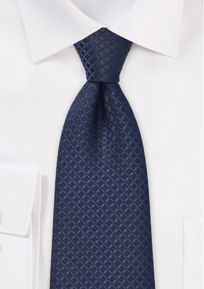 XL Length Navy Blue Tie with Checks