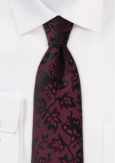 Floral Tie in Oxblood Red