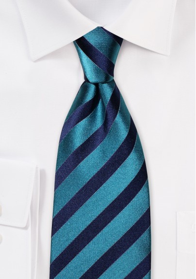 Teal and Royal Blue Silk Tie in XL Length