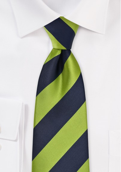Wide Striped Tie in Dark Navy and Lime Green