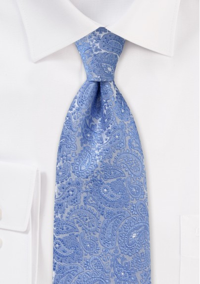 Ornate Paisley Tie in Light Blue Silver