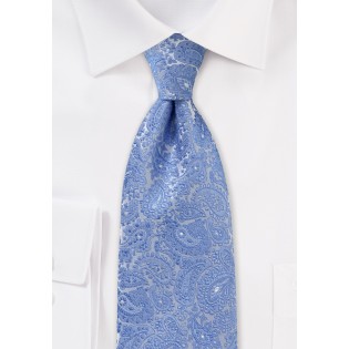 Ornate Paisley Tie in Light Blue Silver