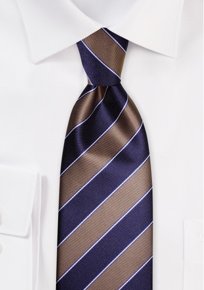 Elegant Striped Tie in Wheat and Navy