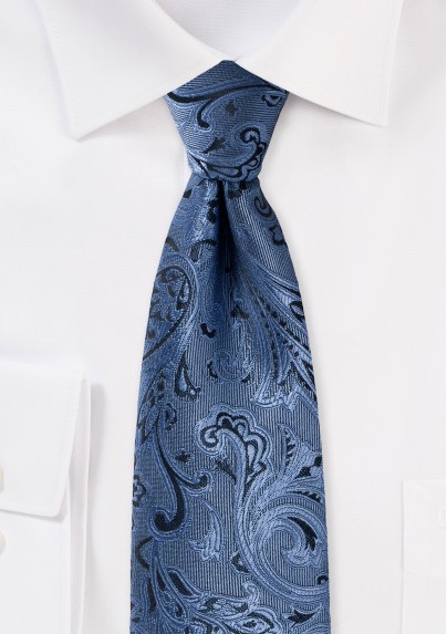 Steel Blue Paisley Tie