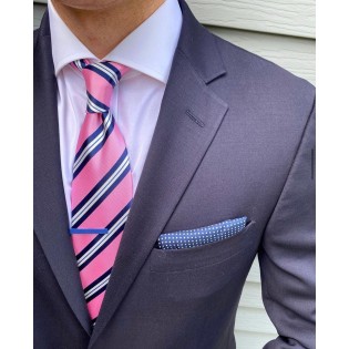 Pink and Blue Repp Stripe Tie in XL