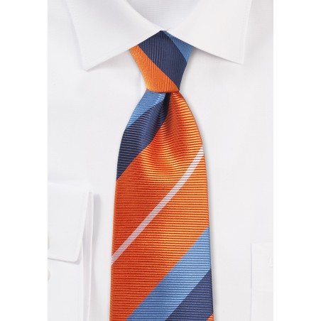 Orange and Blue Necktie with Trendy Stripes