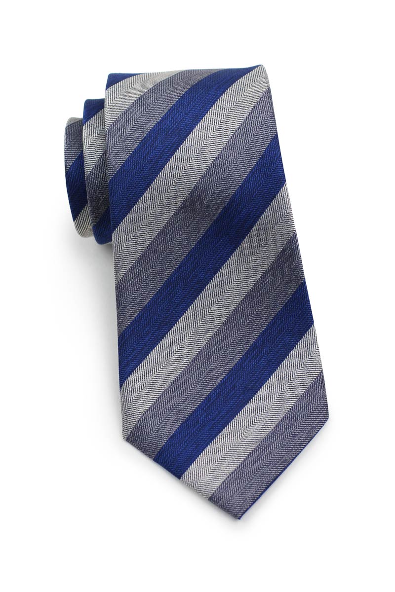 Modern Striped Business Tie in Navy and Gray