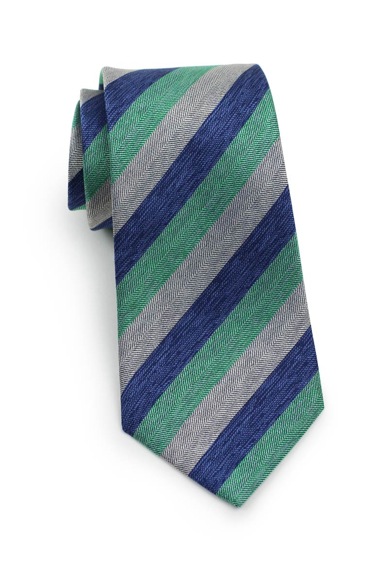 Emerald Green, Gray, and Blue Striped Tie
